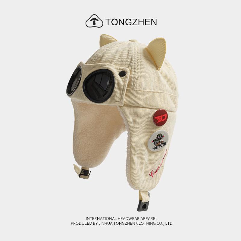 Sunglasses pilot hat, women's cat-ear style, fleece-lined and thickened, ski ear warmer, and Lei Feng hat