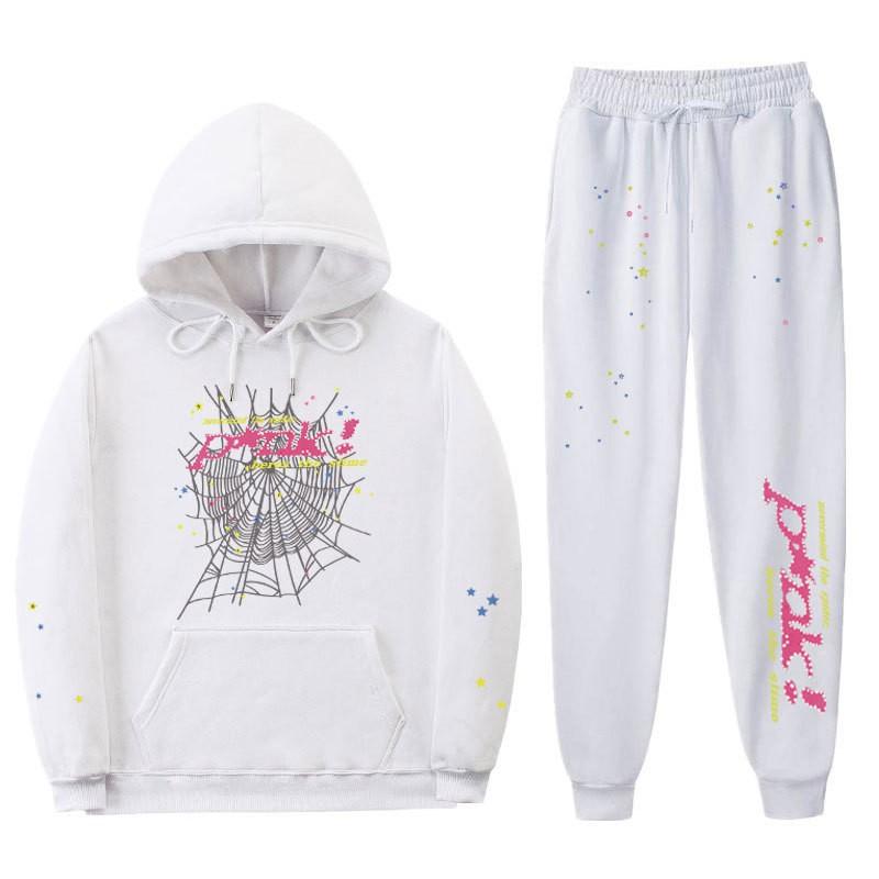 Pink 555555 Print Unisex Hoodie Set Casual Sportswear Couples Lightweight Warm Fleece Lined