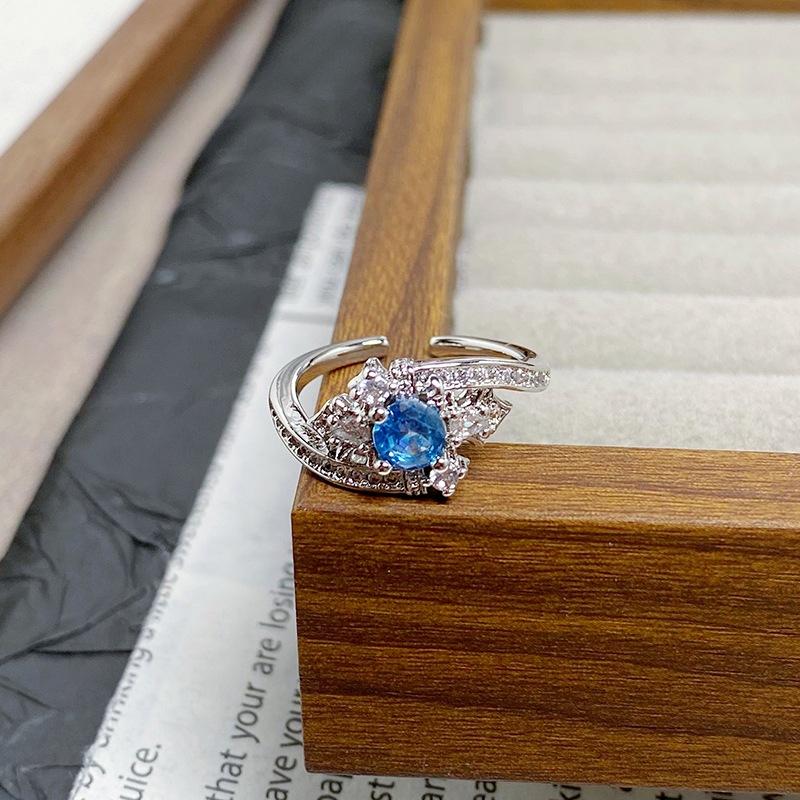 [Charm Blue Qi Ring] Sea Blue Zircon Light Luxury Niche Open Ring Personality Advanced Sense Color Treasure Index Finger Ring Female