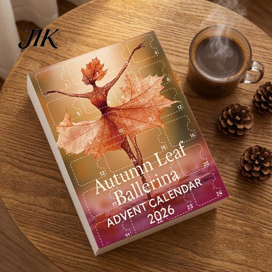Holiday Home Decor Autumn Leaves Ballet Dancer Acrylic Advent Calendar, 2D Hanging Ornament Set Christmas Countdown Blind Box with Lanyard for