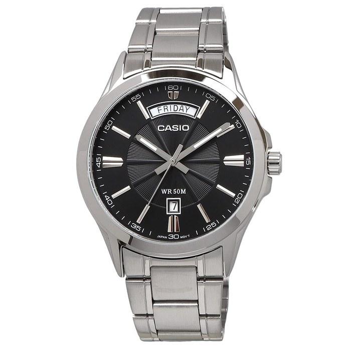 Casio Мужские аналоговые кварцевые часы MTP-1381D-1AV, серебристо-черный металлический ремешок