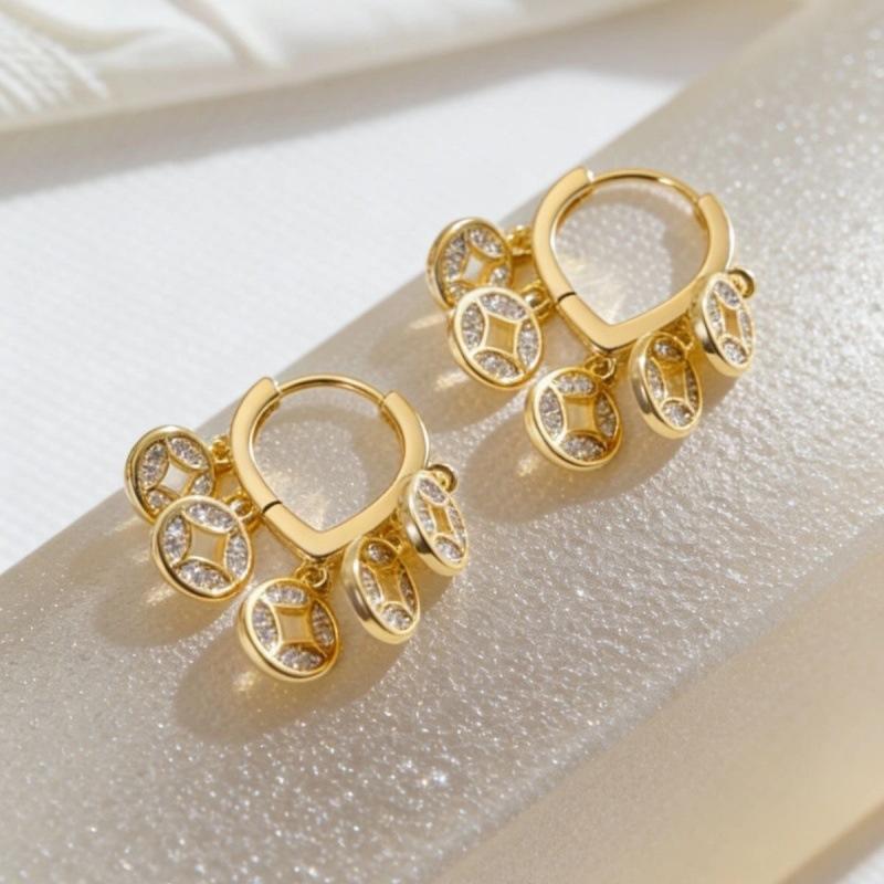 Super flash lucky Nafu five emperors money earrings feminine temperament versatile simple ear buckles fashion temperament exquisite earrings