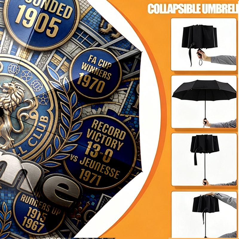 Custom Name Personalized Chelsea Football Club Print Umbrella, Auto Open Close, 8‑Rib Sturdy Frame, Commute Camping Hiking Use, Birthday Gift