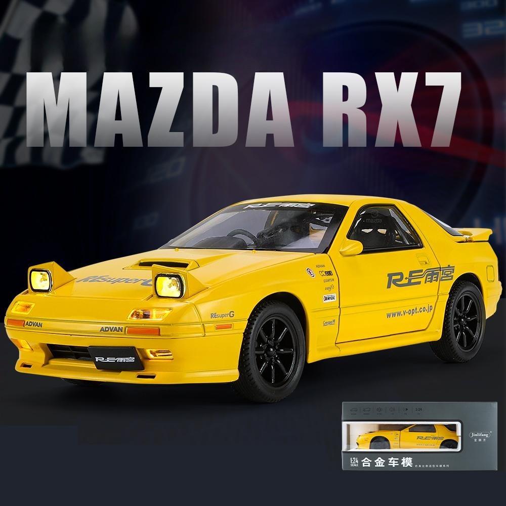 1/24 Mazda RX7 Initial D Гоночная игрушечная машина JDM Модель 1:24 Литых Металлических Модели Автомобилей Миниатюрная Коллекция Звука и Света Подарок для Мальчика Ребенка