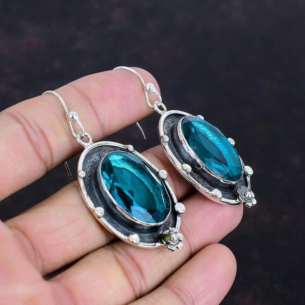Серьги с граненым индиголитом, серьги из стерлингового серебра 925 пробы, серьги ручной работы, ювелирные изделия с драгоценными камнями, подарки для мамы, серьги с камнем по рождению, совершенно новые ювелирные изделия