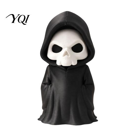 Black Robed Skeleton Statue 3D Printed Grim Reaper Figurine, Gothic Robe Statue, Model Mini Toy for Halloween Desktop Decoration Sculpture
