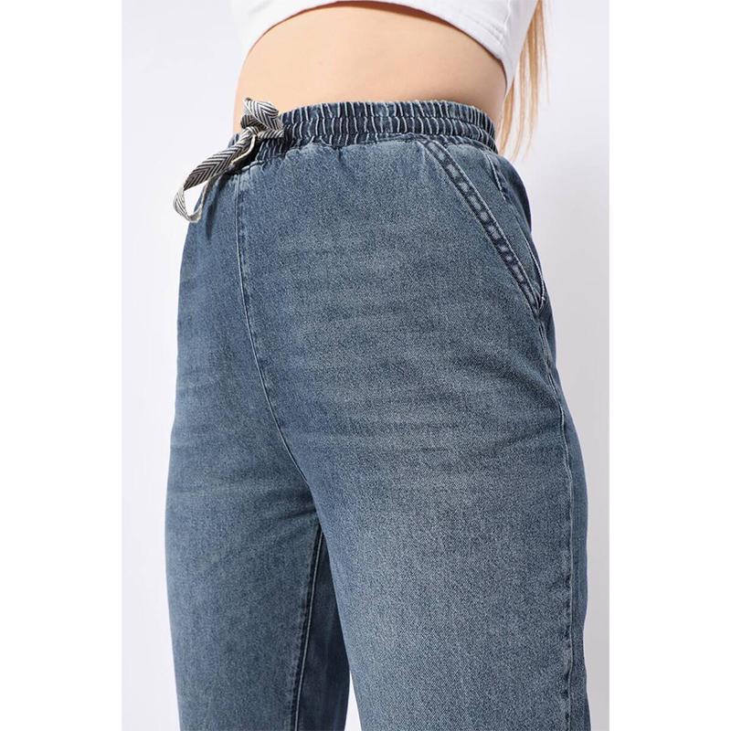 Женские эластичные брюки-джоггеры синего цвета