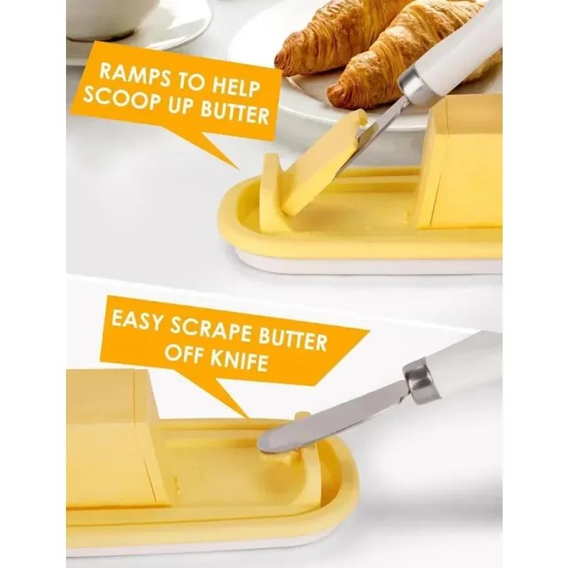 Plastic Butter Storage Box with Lid and Knife Fresh Keeping Cheese Container Kitchen Tool Butter Dish