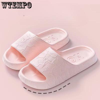 Летние домашние домашние нескользящие тапочки для ванной комнаты, мягкие тапочки из ЭВА на толстой подошве, милые сандалии с мультяшным узором, оптовая продажа
