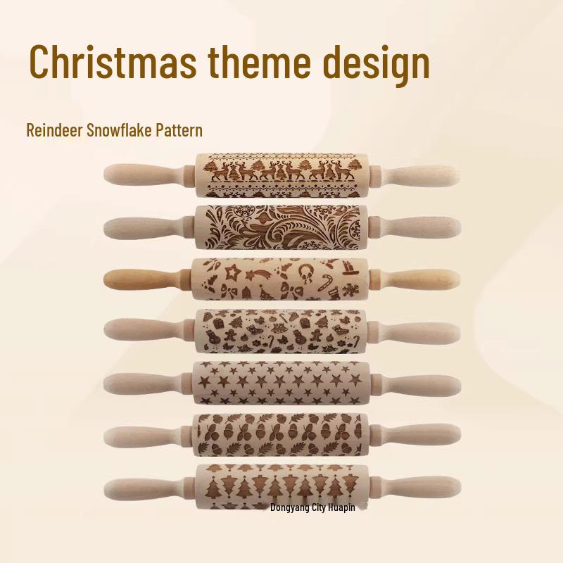 Деревянная скалка для печенья с лазерной гравировкой рождественского оленя