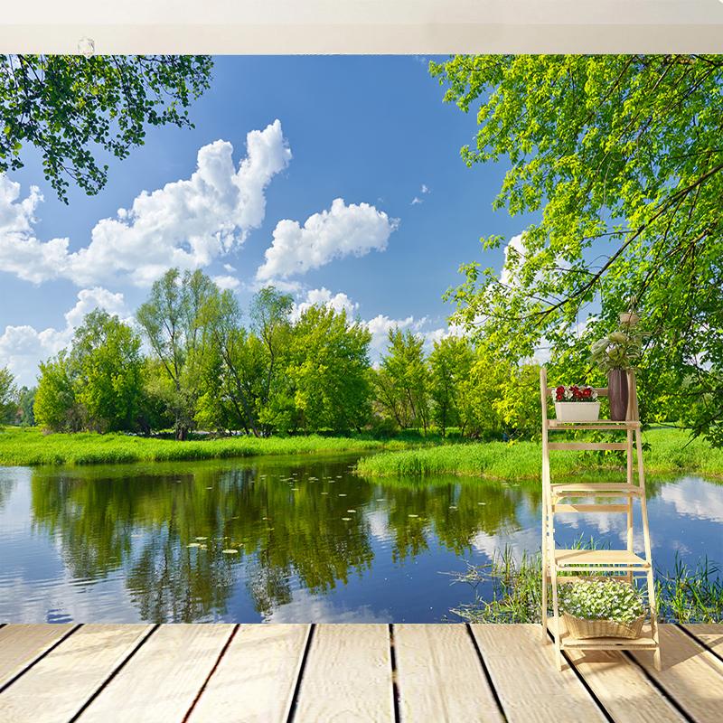 Лесной вид на озеро, природный пейзаж, 3D фото обои для спальни, гостиной, дивана, ТВ, фон, папье-пеинт, индивидуальный постер, настенная роспись