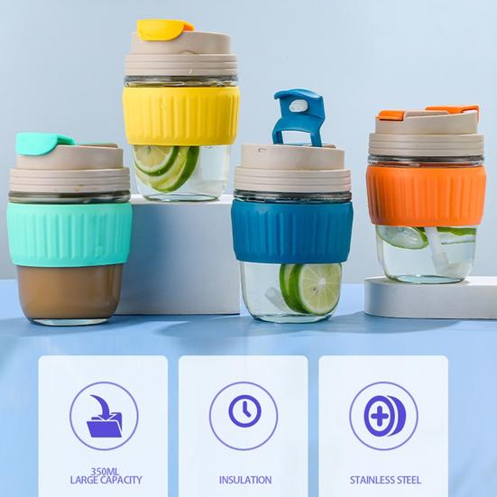 Дорожная кружка Yousheng, 350 мл, противоожоговое уплотнительное силиконовое кольцо, термостойкая, нескользящая, герметичная крышка, портативный стеклянный стакан для питья воды