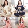Женская одежда Милая пижама с мультяшным медведем, женская повседневная простая эластичная домашняя одежда из двух предметов с длинными рукавами и круглым вырезом