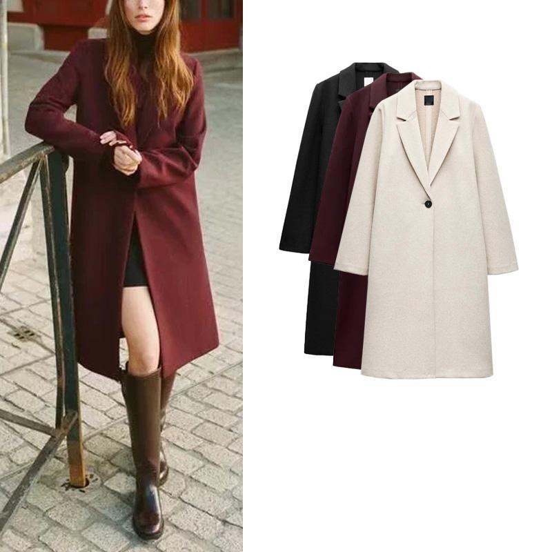 Fall and Winter New Women's Clothing Fashion Wind Loose Lapel Long Sleeves Button Decoration Soft Coat Outwear 4344660
