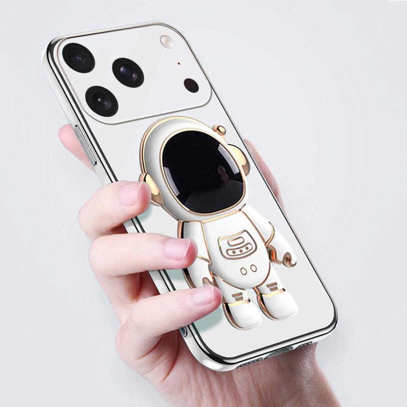 For iPhone 18 Pro / 18 Pro Max Case Shining Astronaut Spaceman Bracket Holder Design soft plating For iPhone 18 Pro / 18 Pro Max Back cover