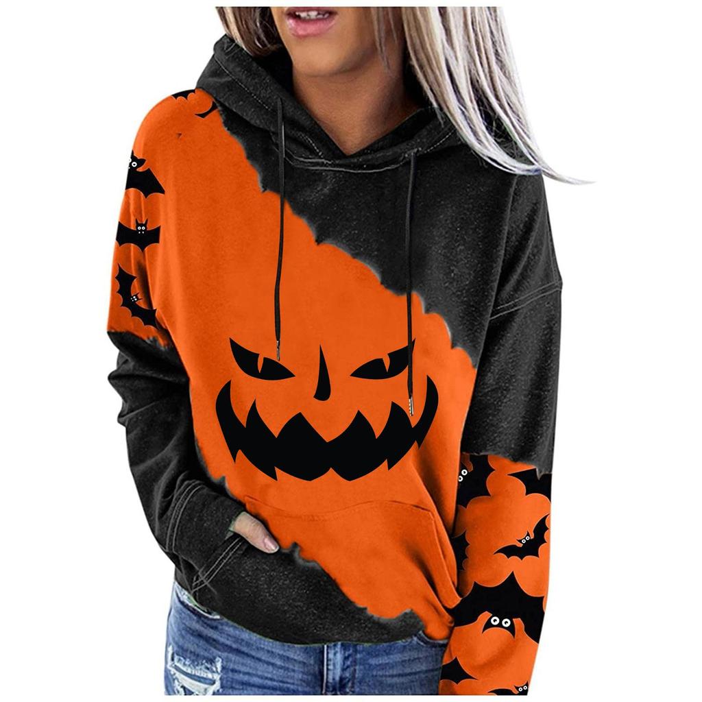 Women's Casual Fashion Halloween Print Long Sleeve Pullover Hoodies Sweatshirts