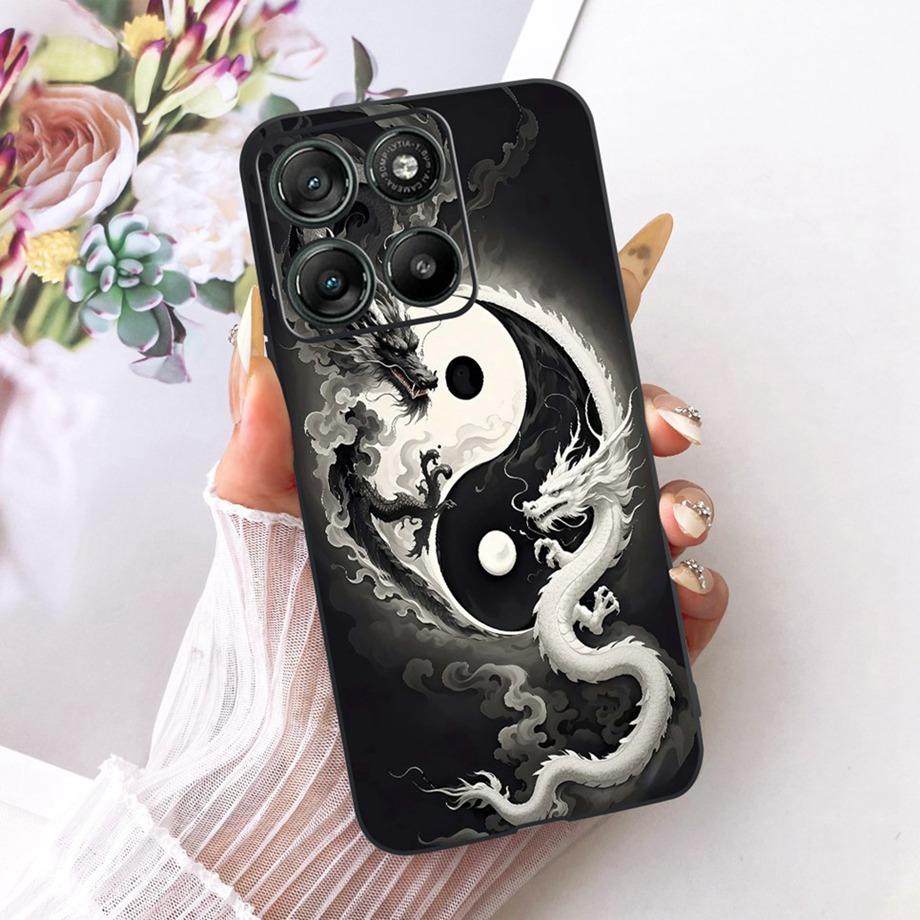 Чехол для телефона Motorola G77 5G Moto G67 5G Мягкий черный силиконовый чехол Бабочка Дракон Кот Цветочная живопись Бампер Funda