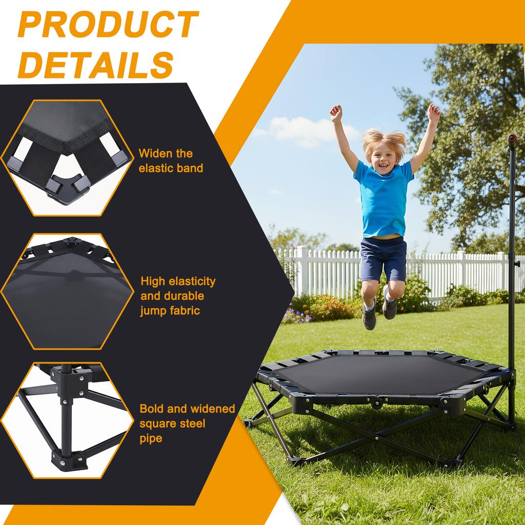 42'' Indoor Trampoline 450lbs Max Load Rebounder Exercise Trampoline with Adjustable T-Bar Handle for Adults Kid Home Garden Gym