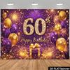Двумерный баннер-фон для 60-летия, фиолетово-золотые шары, фейерверк, фон для вечеринки