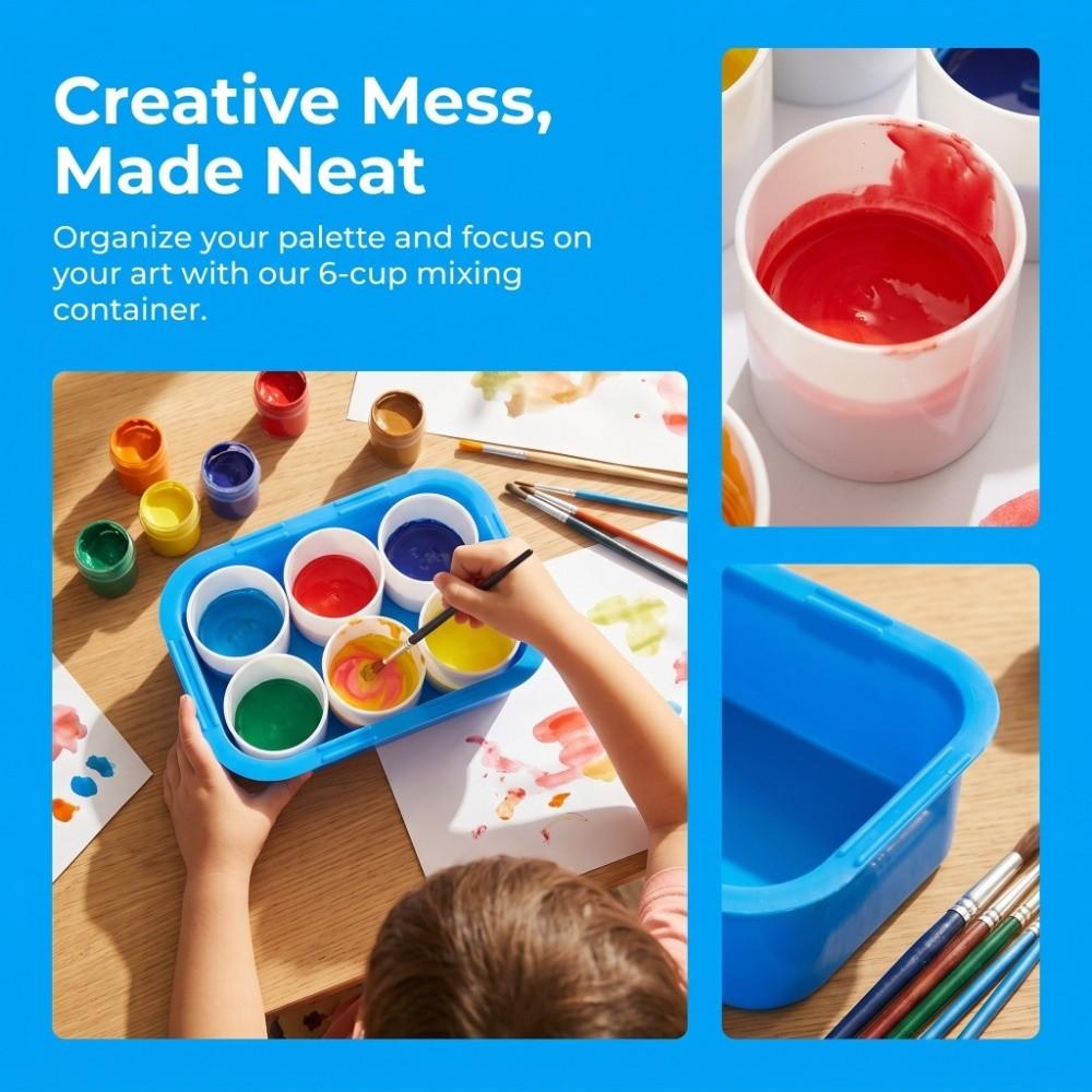 6PCS 6 Grid Paint Mixing Box Leak Resistant Hard Plastic Paint Mixing Cup Leak Proof Compartment Color Tray Gouache Creation
