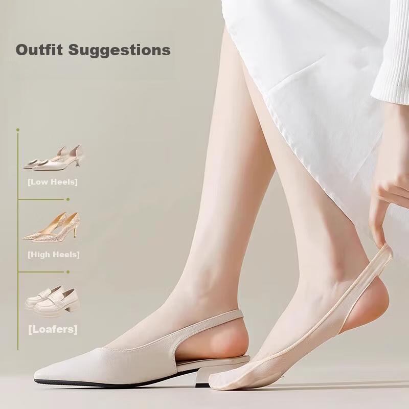 Women's Half-Palm Boat Socks, Invisible Socks, Autumn Thin Style, Shallow Cotton Pad, Shock-Absorbing, Breathable, Ice Silk, Suspender High Heel Socks