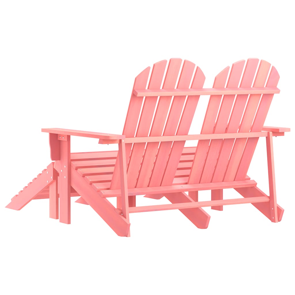 Adirondack Garden Bench 2 Seater with Footrest Pine Wood Pink