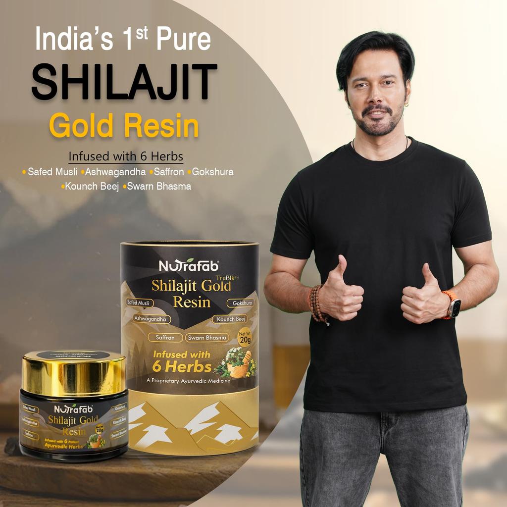 Натуральный продукт Nutrafab Shilajit Gold Resin 20 г, Чистая Гималайская смола Шиладжит с 6 традиционными аюрведическими травами, Поддержка природной жизненной силы, энергии и выносливости f