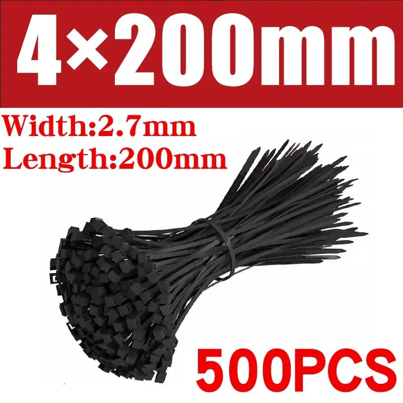 500/1000PCS Self-locking Plastic Nylon Tie Black Zip Wraps Strap Nylon Cable Tie Set Fastening Ring Loop Wire Wrap