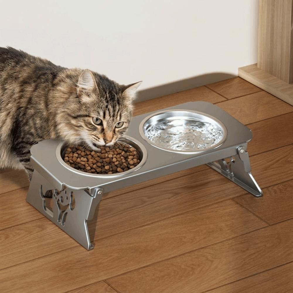 Foldable Raised Pet Feeder Removable Dog Double Bowl Cat Basin Elevated Cat Bowl  Dog Feeding