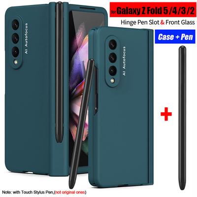 С стилусом для Samsung Galaxy Z Fold 5 4 3 2 5G Чехол Слот для стилуса на шарнире Защитное стекло для переднего экрана Колпачок Чехол Z Fold 2 3 4 5