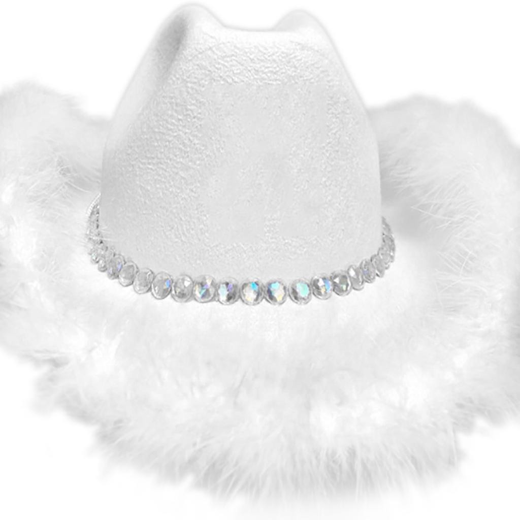 Rhinestone Cowboy Hat Feather Cowboy Hat Bachelorette Party Hat Feather Cowgirl Hat Bridal Fedoras Bridal Party Hat
