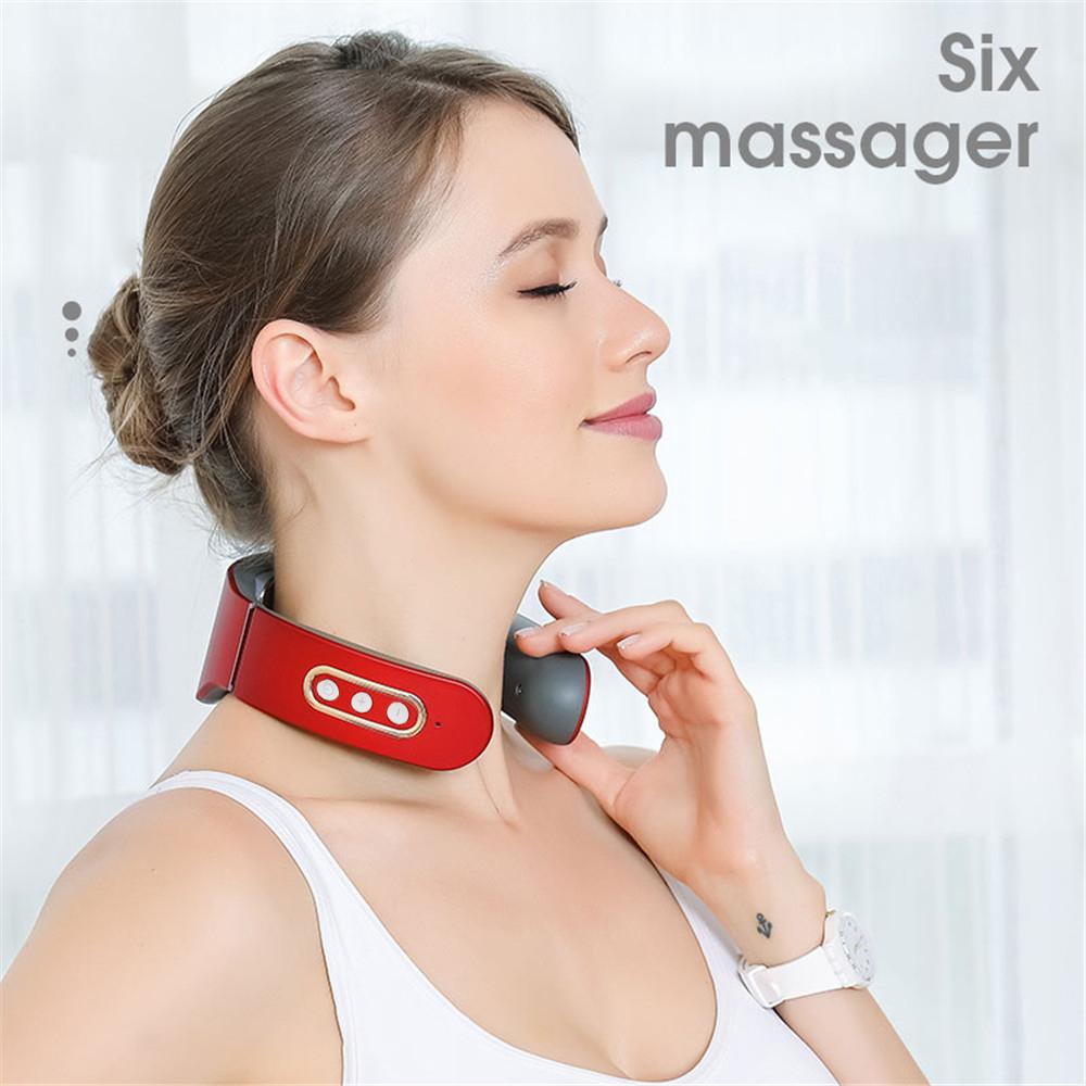 EMS Electric Neck Massager 6 Modes 9 Gears Neck Shoulder Massage Wireless Cervical Spine Massager Heating Physiotherapy Pain Relief