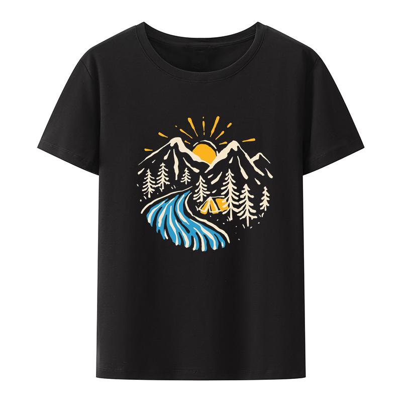 Outdoors Roupas Masculinas Mountain The Sunset Streetwear Unisex Clothing Casual Print Shortsleev Style Hipster Tops Humor Pattern