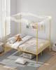 Queen Size Canopy Bed Frame, Metal Canopy Bed with Minimalist Headboard & Four Posters Design, Heavy Duty Steel Slats Support, Underbed Storage Space,