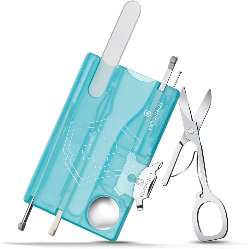 Victorinox SwissCard Nail Care Ice Blue Transparent Glass Nail File with Scissors 13 Functions Compact Emergency Tool