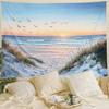 Sea Sunset Seabird and Beach with Grass Tapestries Natural Landscape Tapestry Aesthetic for Bedroom Living Room Office Decor