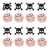 Glitter Black Cake Topper 8 Pcs Halloween Cupcake Picks, Spooky Skull Party Accessory Toppers, Gothic Birthday Decoration for Supplies