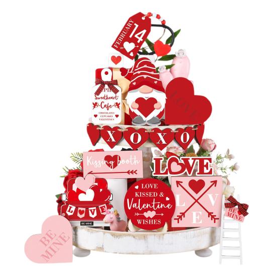 1 набор украшений ко Дню святого Валентина, двухсторонний деревянный гном в форме сердца