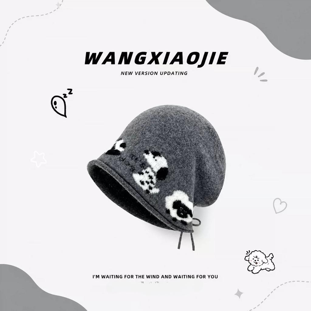 Cute Cartoon Animal Jacquard Drawstring Beanie, Women Autumn Winter Warm Ear Protection Hat, Big Head Circumference, Slim Face Trendy Cold Hat