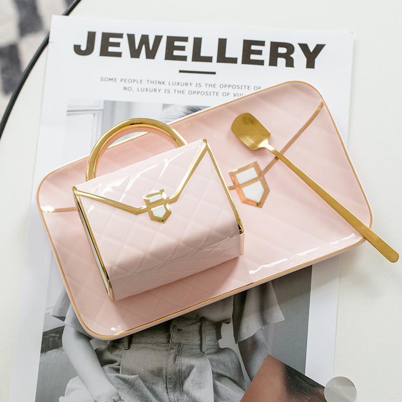 Ceramic coffee cup with saucer set Creative bags cups and plates Exquisite British style Afternoon Tea Cup Hotel coffee bee cup