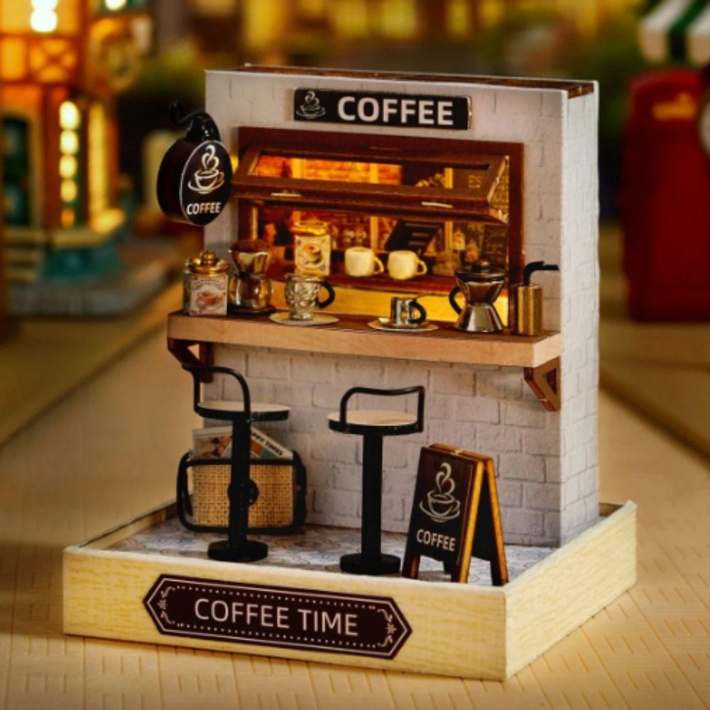 Coffee Shop Model Mini Doll House Miniature DIY Small House Kit DIY Miniature Dollhouses Girls