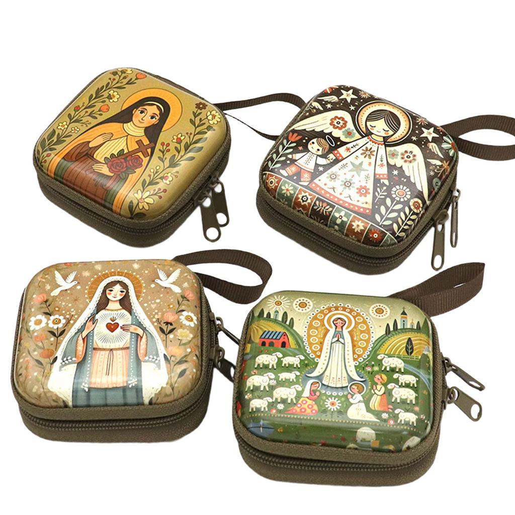 Rosary Prayer Bag Zipper Rosary Pouches Religious Jewelry Storage Box for Prayer Bead Earrings Portable Headphone Bag