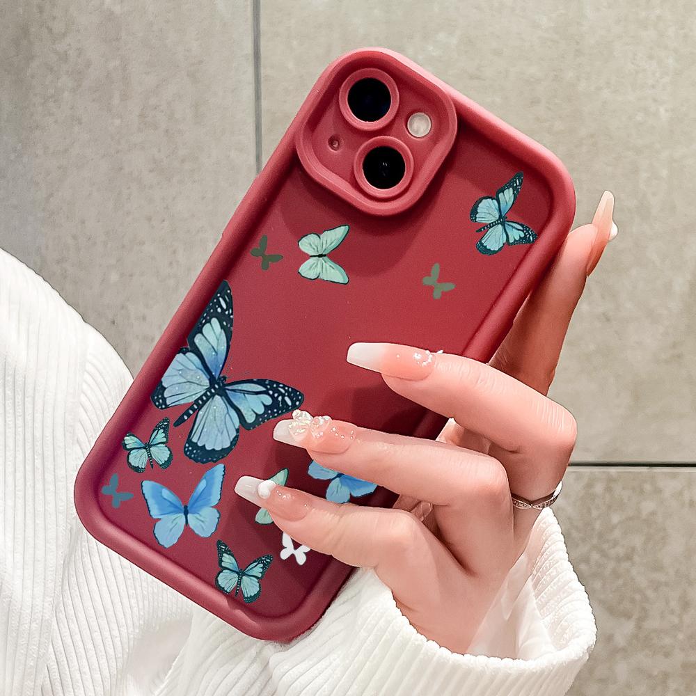 Модный синий чехол-бабочка для iPhone Samsung Galaxy Xiaomi Redmi POCO HUAWEI Honor противоударный резиновый мягкий гибкий чехол