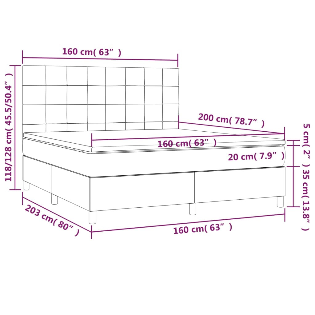 Box Spring Bed with Mattress & LED Lights Light Grey 160x200 cm Fabric