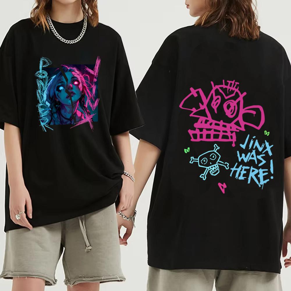 Футболка Arcane Jinx Graffiti Футболки Monkey Game Lovers Мужские и женские футболки Harajuku Casual с коротким рукавом Летние футболки в стиле хип-хоп Streetwea