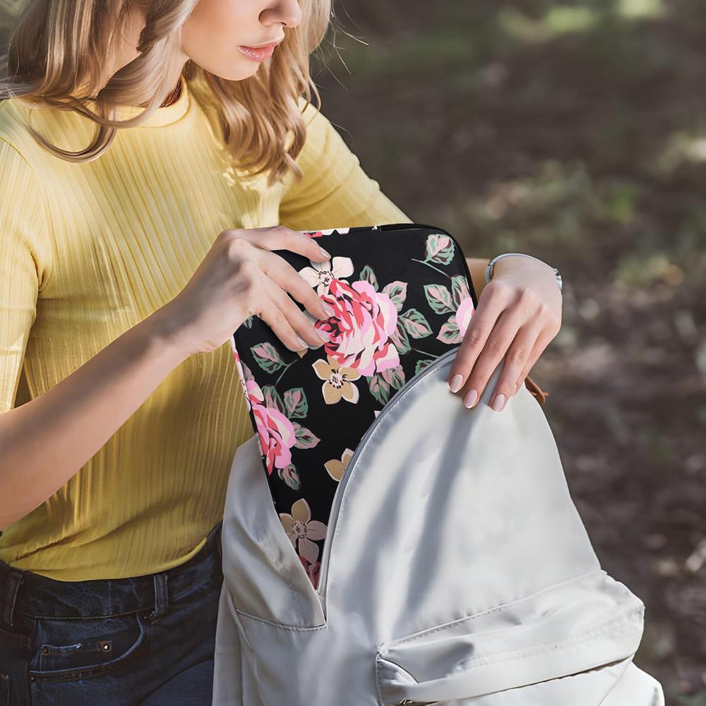 13" Laptop Case with Rose Print - Black