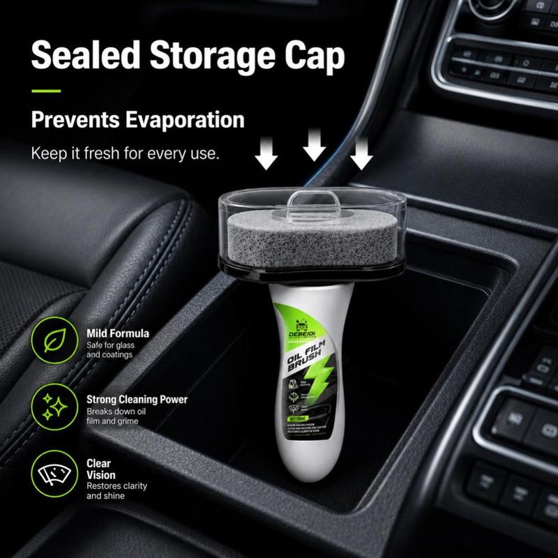 Car Glass Oil Film Remover Cleaner 100ml Windshield Degreaser with Brush, Restores Clarity & Shine, Hydrophobic Coating Agent