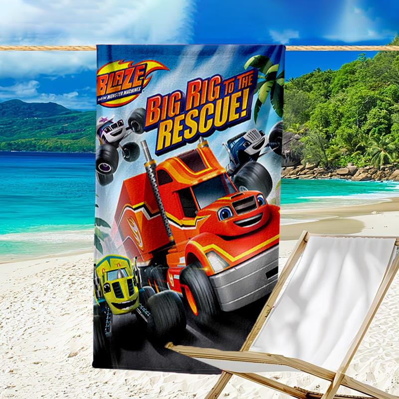 1pc Blaze and the Monster Machines Beach Towel, Beach and Seaside Swimming Pool Equipment, Fashion Pattern, Rectangular, Travel Essentials