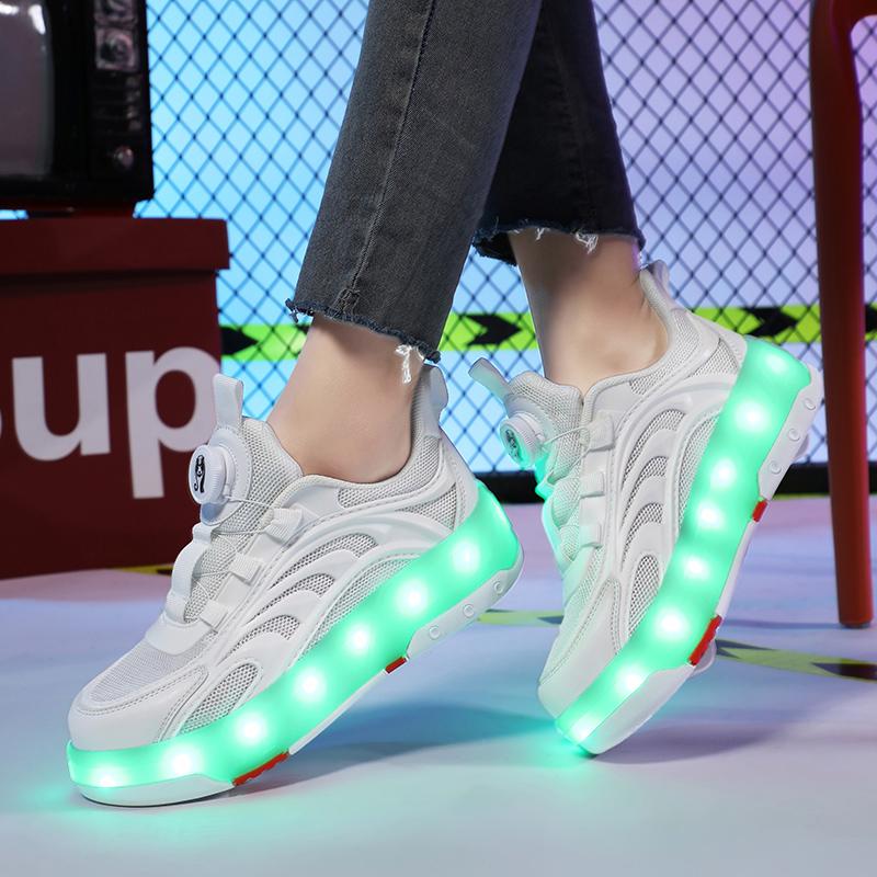TUINANLE Светящиеся кроссовки с двумя колесами, светящаяся обувь для роликовых коньков, светодиодная обувь для девочек, зарядка через USB