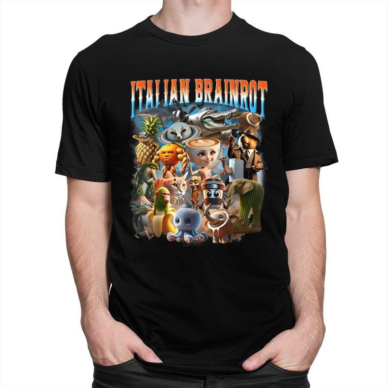 Italian Brainrot Characters Funny Meme TShirt Cotton Tee Tops Streetwear O Neck Tshirt Casual ShortSleeve Clothing For Men